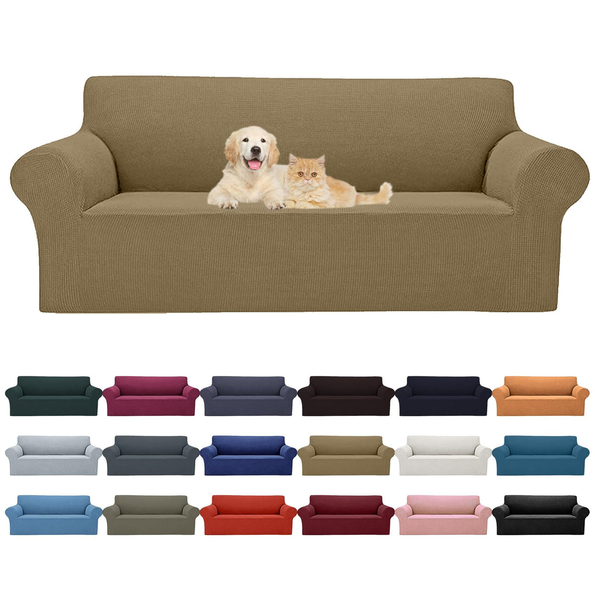 Cupuamon 2026 New Stretch Sofa Slipcovers Couch Cover for 3 Cushion Furniture Protector Sofa Covers with Elastic Bottom Jacquard Fabric Small Checks for Pets, Kids -Sofa, Black