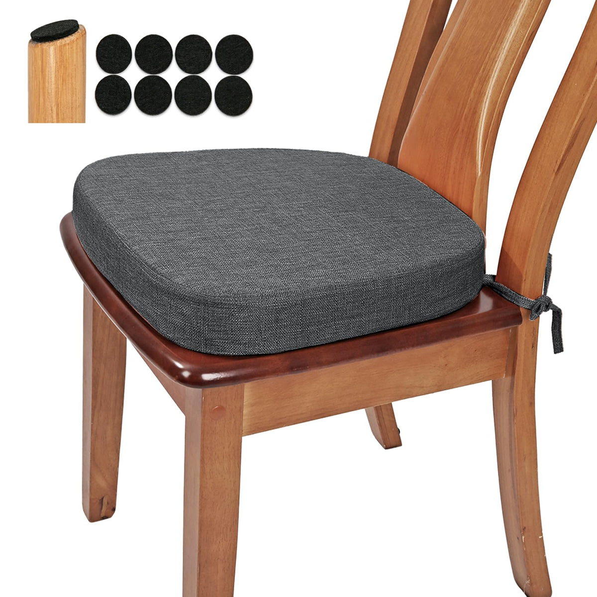 BUYUE Thickened 2.5" Dining Chair Cushions Set of 4, U-Shape High Density Foam Comfortable Chair Pads for Kitchen, Slip Resistant Indoor Seat Cushions (4 PCS, Dark Gray)