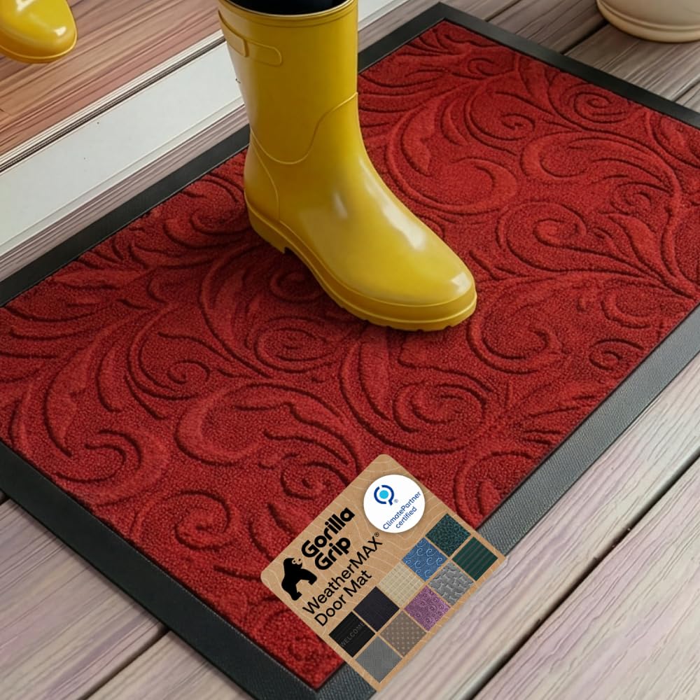 GORILLA GRIP WeatherMAX Door Mat, Indoor Outdoor Use, 29x17 Gray Diamond