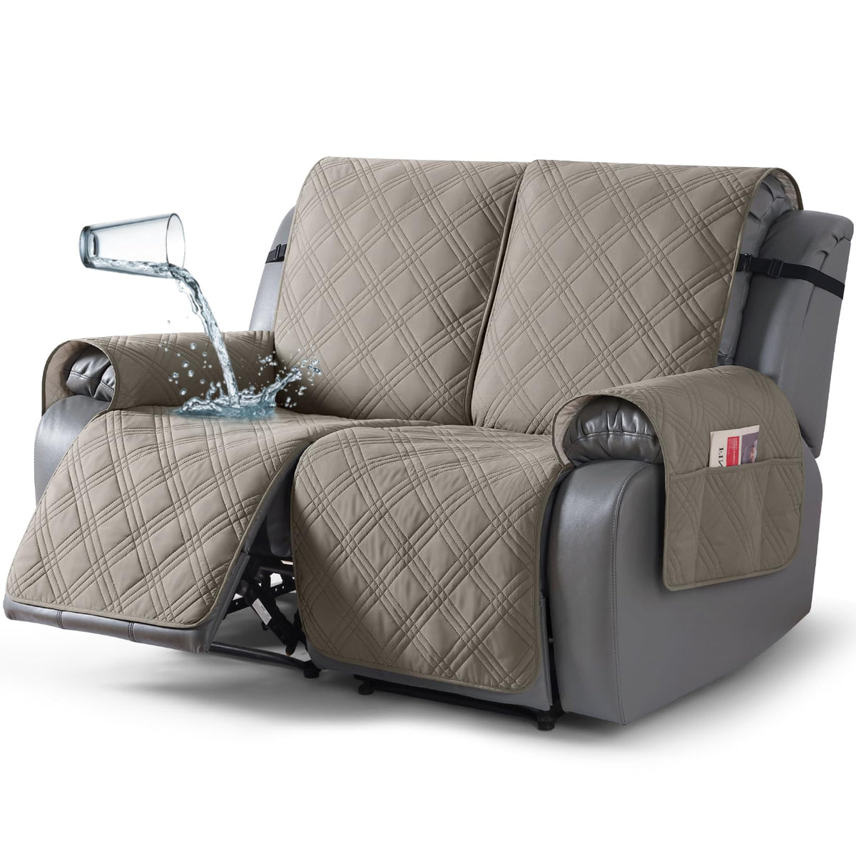 TAOCOCO 100% Waterproof Recliner Sofa Cover Non Slip Couch Cover for 3 Seat Reclining Sofa, Split Reclining Couch Covers 3-Piece with Straps, Washable Sofa Slipcover for Kids Pets(3 Seater, Chocolate)