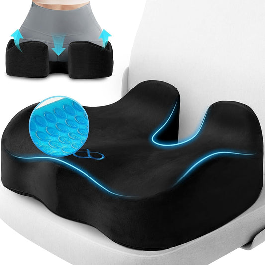 CushyOasis Seat Cushion, Gel Memory Foam Office Chair Cushions, Black