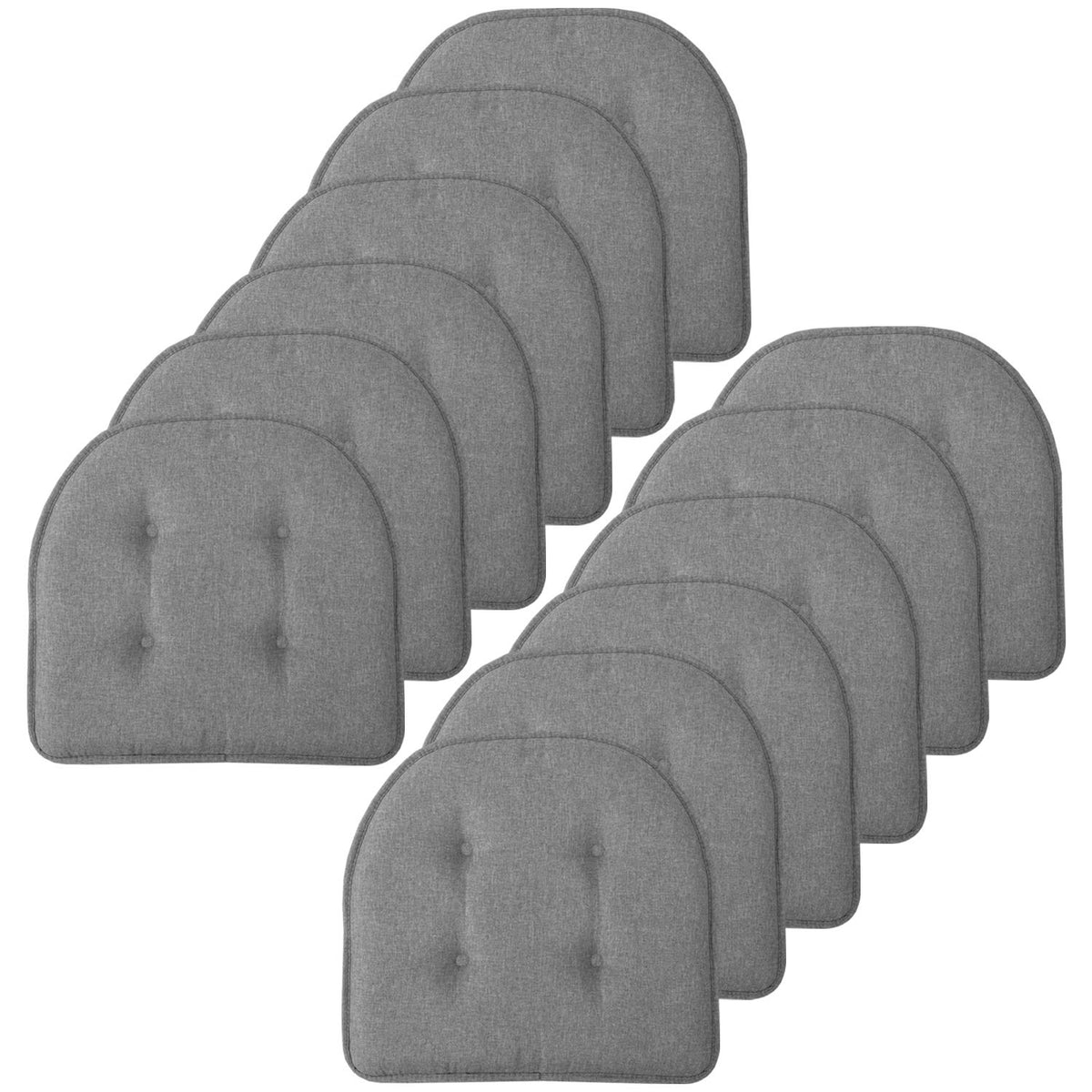 Sweet Home Collection Chair Cushion Memory Foam Pads Tufted Slip Non Skid Rubber Back U-Shaped 17" x 16" Seat Cover, 6 Pack, Checkered Taupe/White