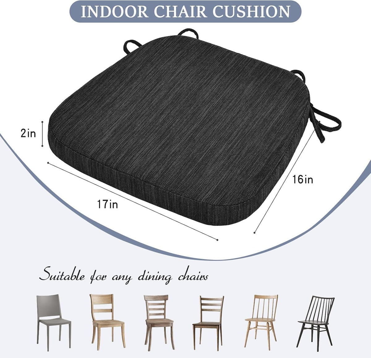 baibu Patented Dual-Layer Memory Foam Chair Cushions, 17 x 16 x 2 in, Black