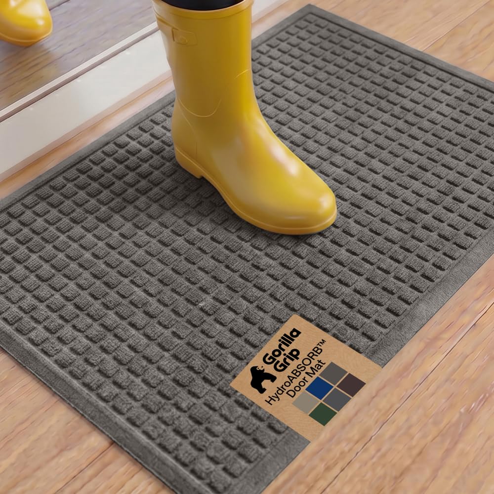 GORILLA GRIP® HydroABSORB Door Mat for Indoor Outdoor Use, 29x17 Coffee