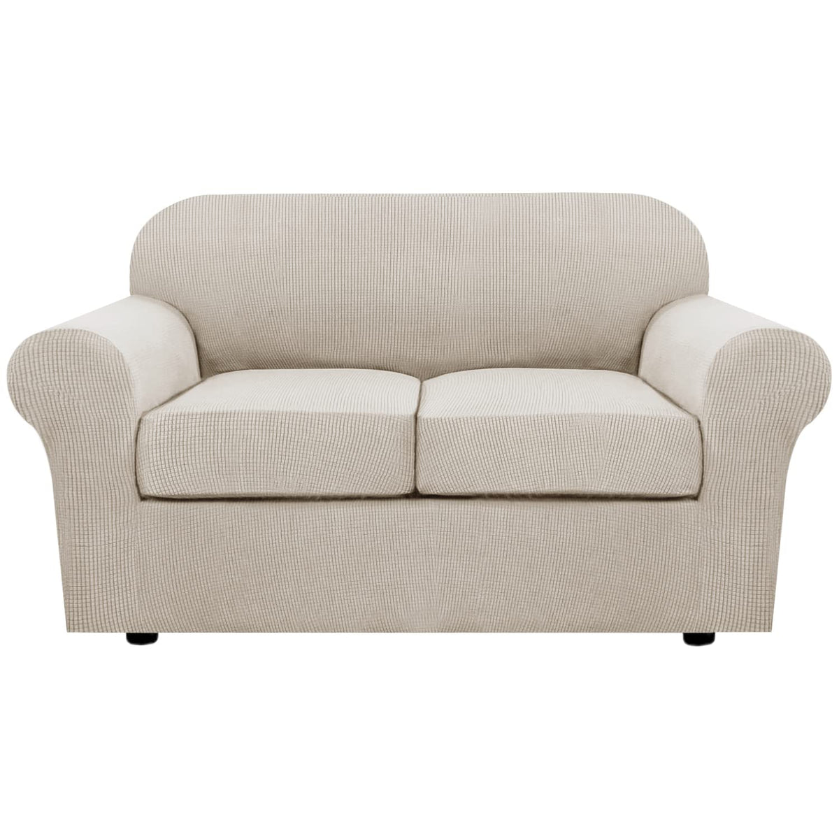 H.VERSAILTEX 4 Piece Stretch Sofa Covers for 3 Cushion Couch Covers for Living Room Furniture Slipcovers (Base Cover Plus 3 Seat Cushion Covers) Upgraded Thicker Jacquard Fabric (Sofa, Grey)