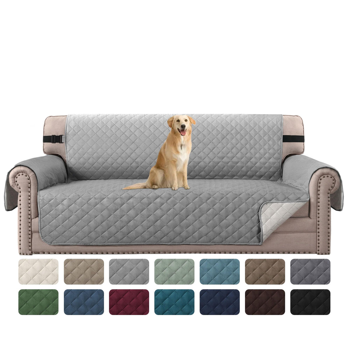 H.VERSAILTEX Reversible Sofa Cover Couch Cover for 3 Cushion Couch Water Resistant Sofa Cover for Living Room Quilted Furniture Couch Cover Washable Couch Protector(Oversized Sofa, Ivory/Beige)