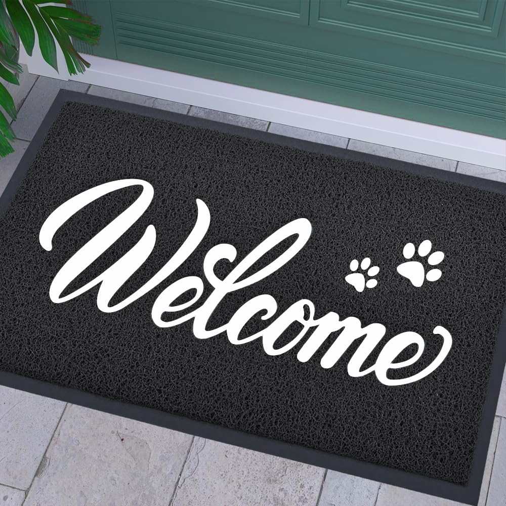 T.HENV Welcome Mat Outdoor, 30x17.5 Waterproof All-Season Front Door Mat Outside Entrance, All-Weather Quick Drying, Low Profile Doormat Indoor, Patio Porch Entryway Mats, Black-White