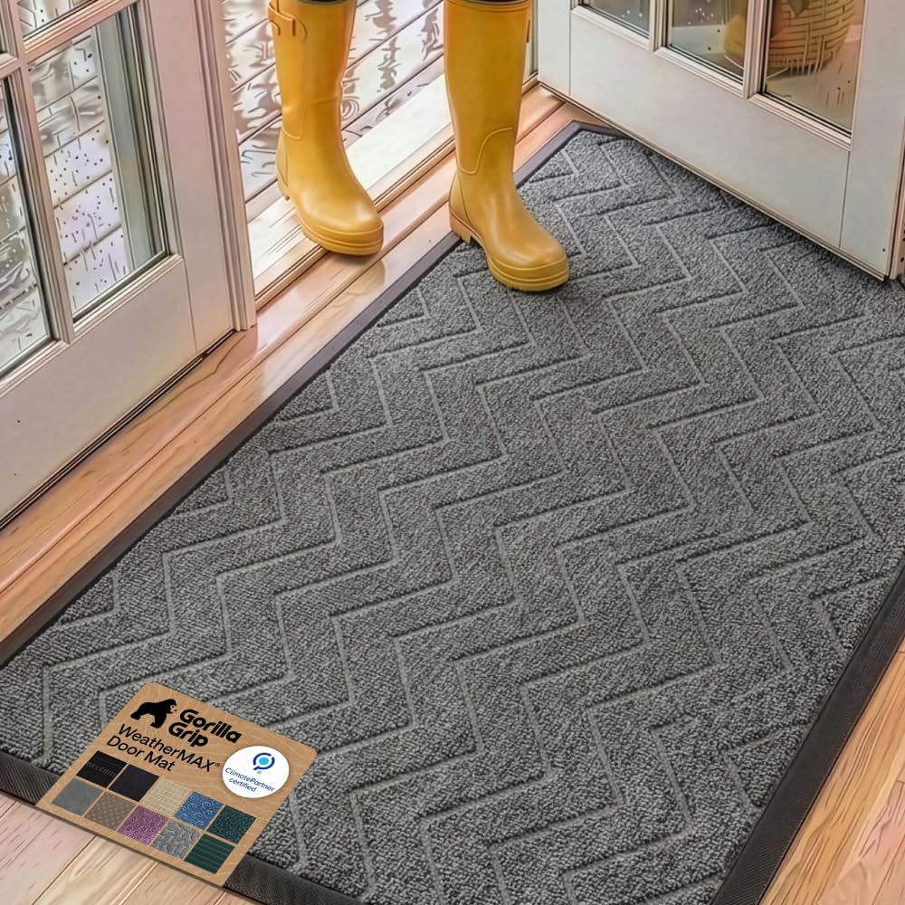GORILLA GRIP WeatherMAX Door Mat, Indoor Outdoor Use, 29x17, Black Diamond