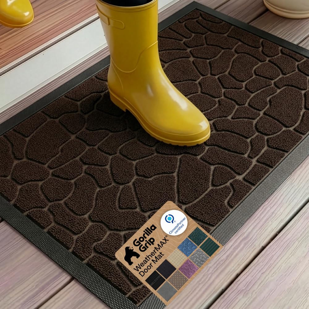 GORILLA GRIP WeatherMAX Door Mat, Indoor Outdoor Use, 29x17, Black Diamond