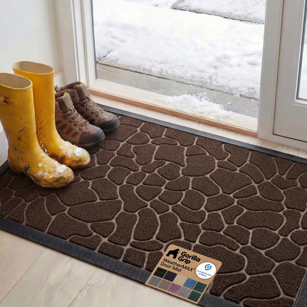 GORILLA GRIP WeatherMAX Door Mat, Indoor Outdoor Use, 29x17, Green Leaves