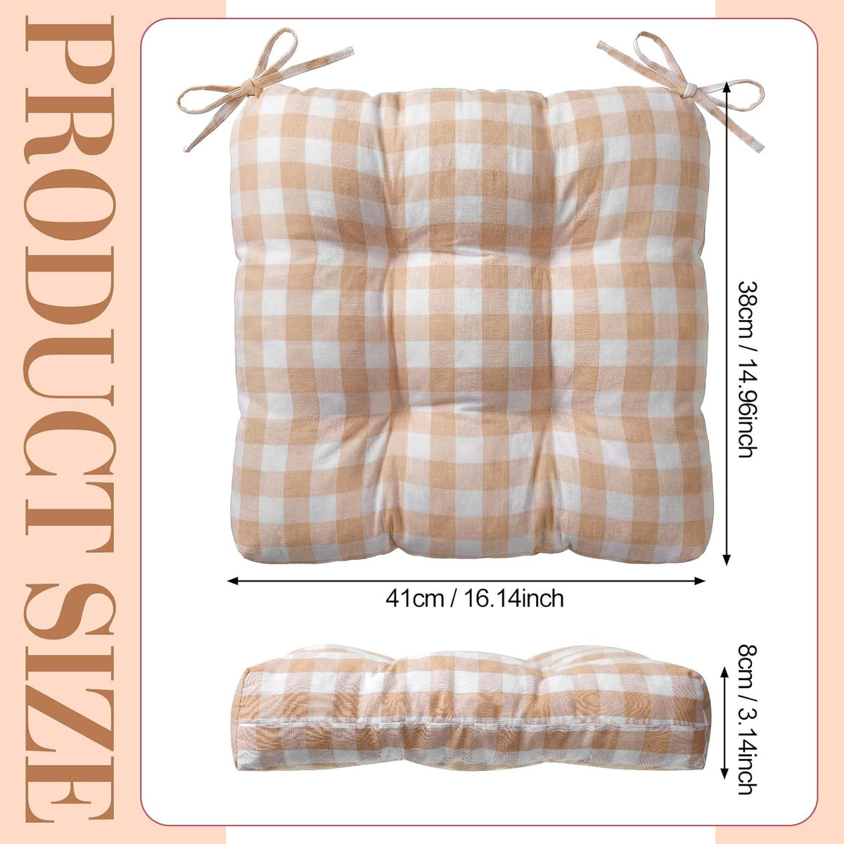 Geetery 4 Pack Chair Cushions, 16" x 15",Khaki and White,Plaid
