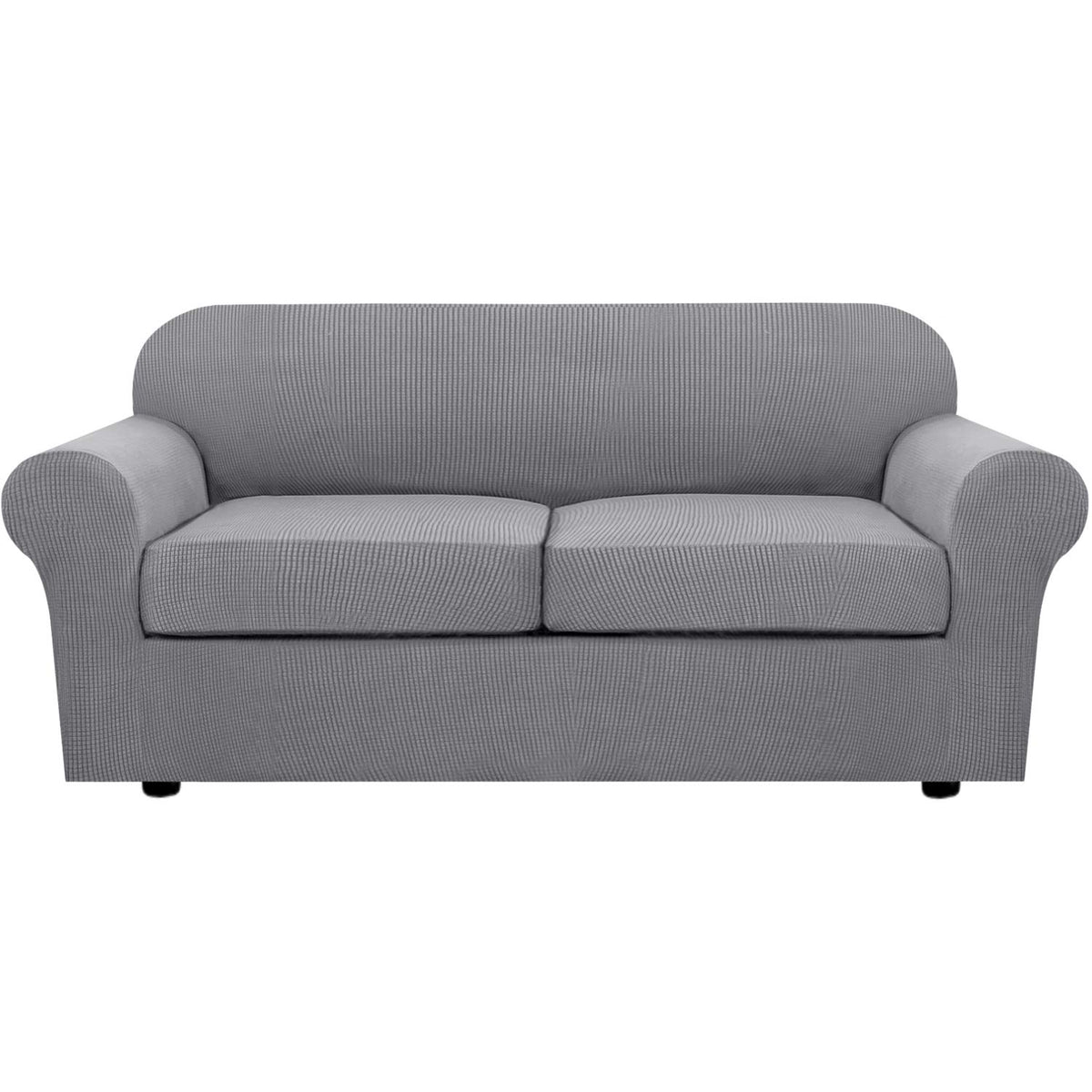 H.VERSAILTEX 4 Piece Stretch Sofa Covers for 3 Cushion Couch Covers for Living Room Furniture Slipcovers (Base Cover Plus 3 Seat Cushion Covers) Upgraded Thicker Jacquard Fabric (Sofa, Grey)