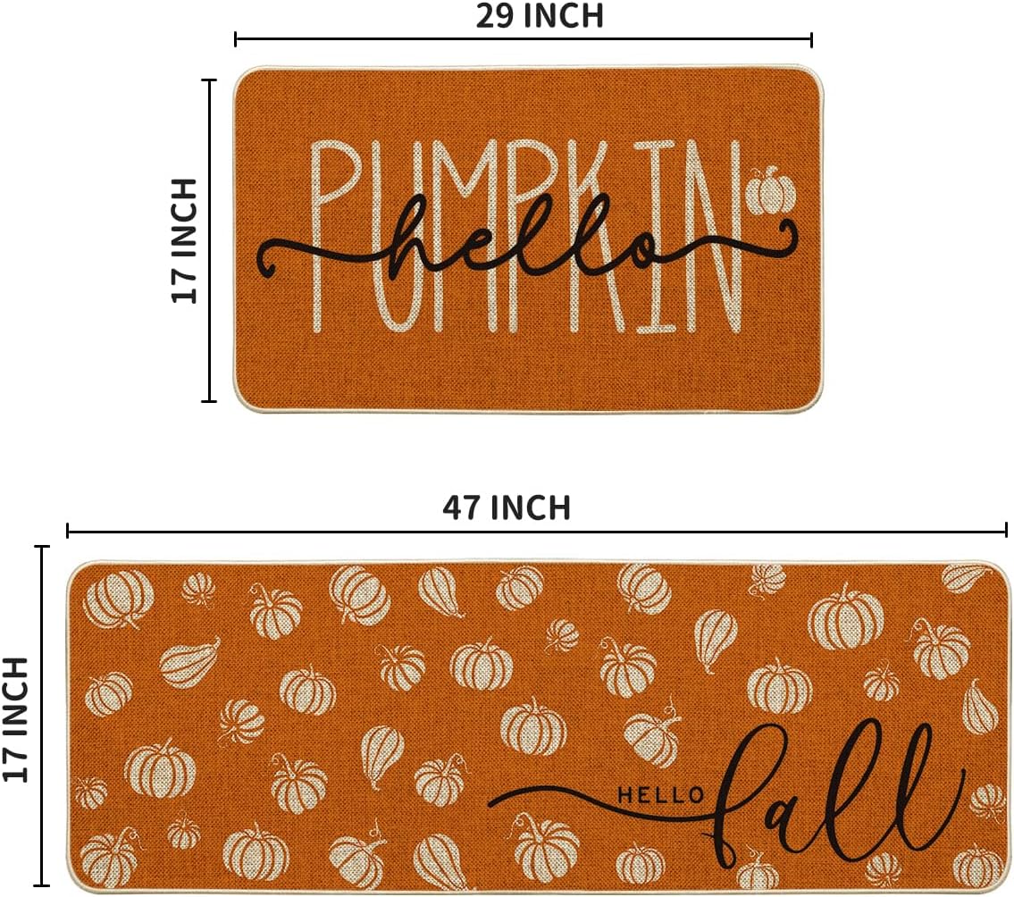 Artoid Mode Orange Hello Pumpkin Fall Kitchen Mats Set of 2 - 17x29+17x47"