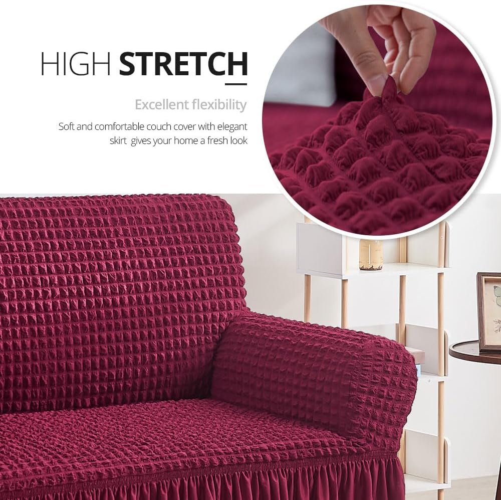 NICEEC Sofa Cover Wine Red Couch Cover Stretch Sofa Slipcovers with Skirt