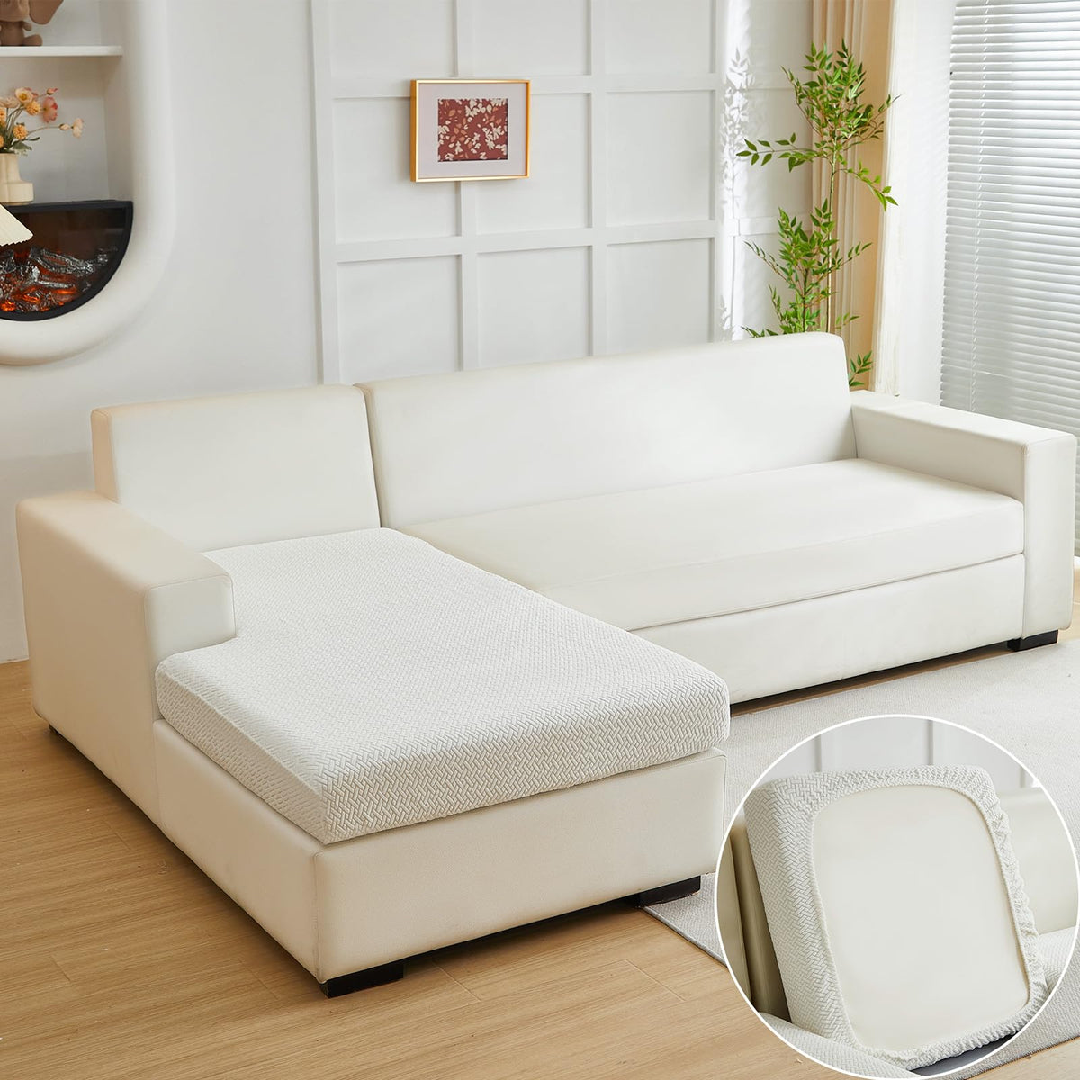 Yoovat Couch Cushion Covers for Sofa Couch Covers Wear-Resistant Universal Sofa Cover Washable Stretch for Sectional Slipcovers (Texture-Light Gray,Large Single Seat Cover)