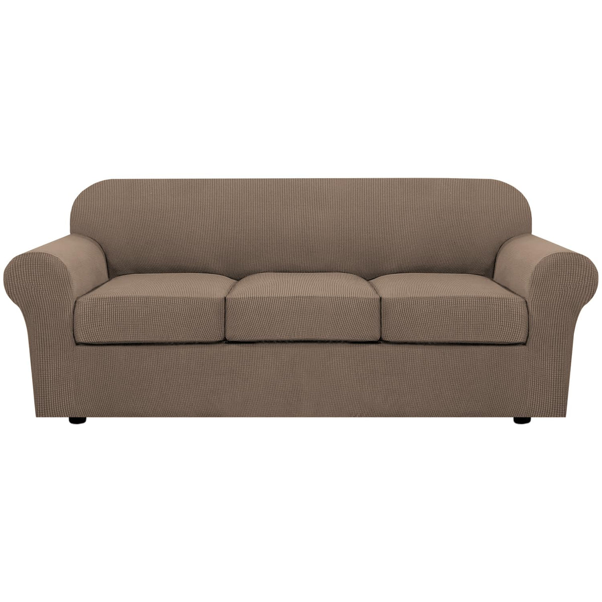 H.VERSAILTEX 4 Piece Stretch Sofa Covers for 3 Cushion Couch Covers for Living Room Furniture Slipcovers (Base Cover Plus 3 Seat Cushion Covers) Upgraded Thicker Jacquard Fabric (Sofa, Grey)