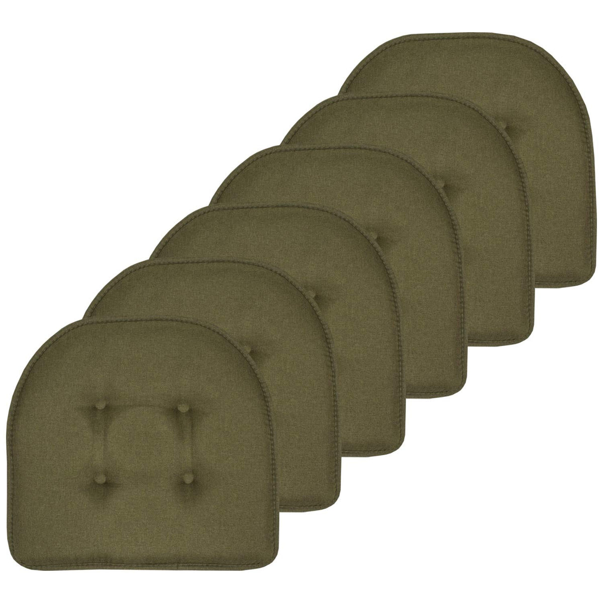Sweet Home Collection Chair Cushion Memory Foam Pads Tufted Slip Non Skid Rubber Back U-Shaped 17" x 16" Seat Cover, 6 Pack, Checkered Taupe/White