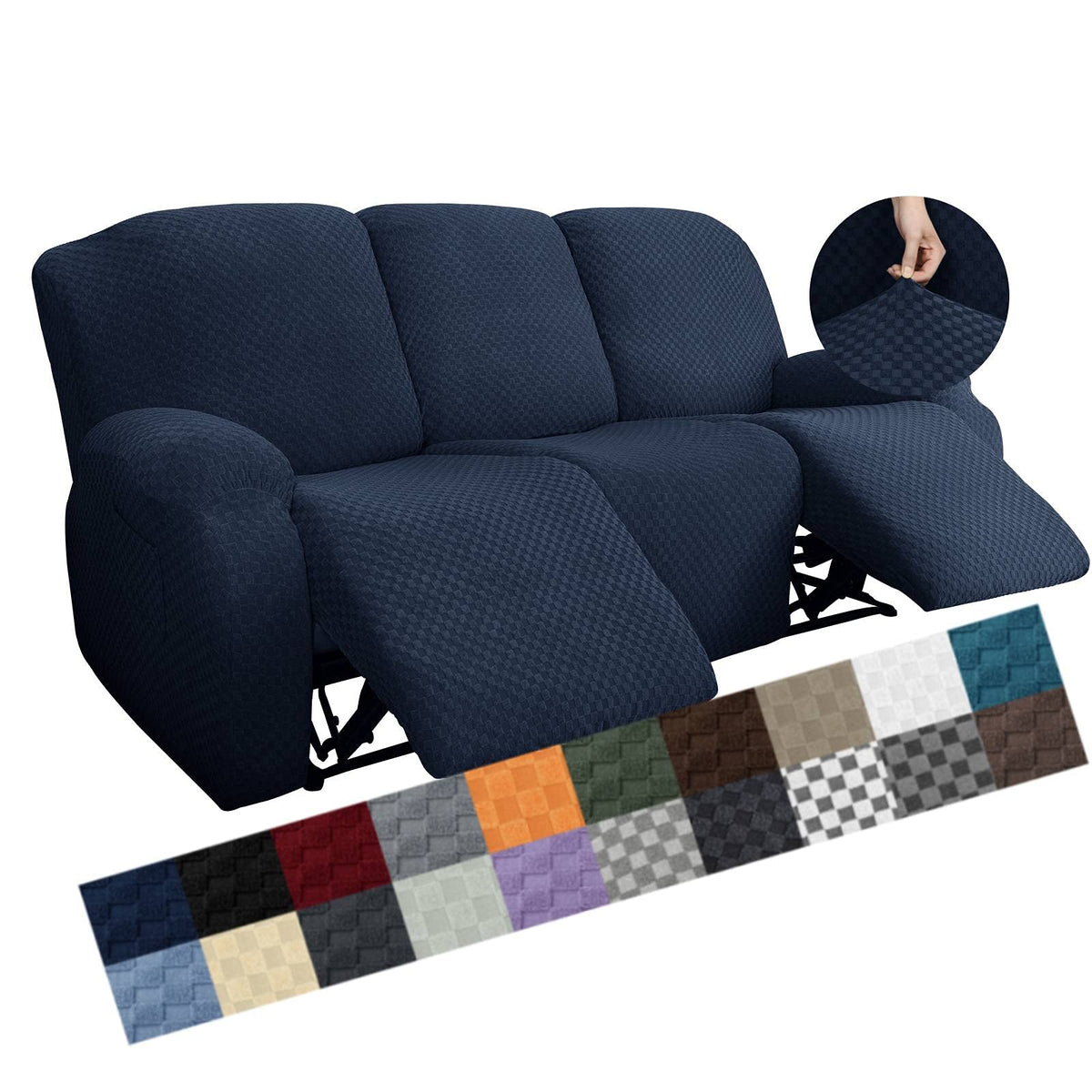 YEMYHOM 8 Pieces Stretch Recliner Sofa Cover Latest Jacquard Reclining Couch Cover with Side Pocket Anti-Slip Fitted 3 Cushion Furniture Slipcovers with Elastic Bottom (Sofa Recliner, Light Gray)