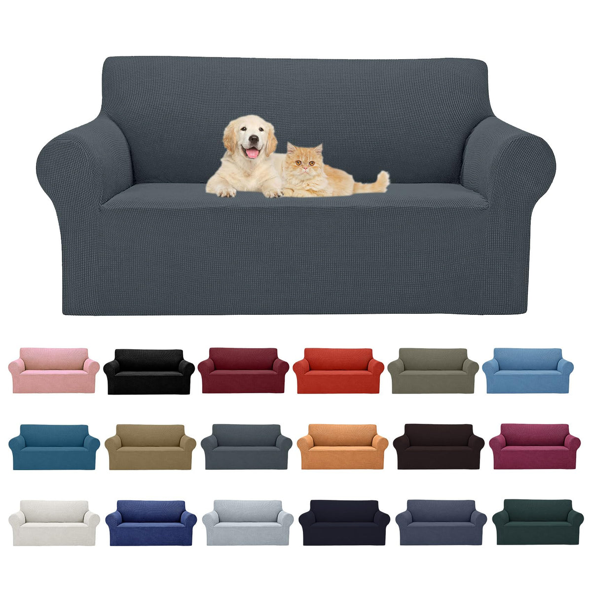 Cupuamon 2026 New Stretch Sofa Slipcovers Couch Cover for 3 Cushion Furniture Protector Sofa Covers with Elastic Bottom Jacquard Fabric Small Checks for Pets, Kids -Sofa, Black