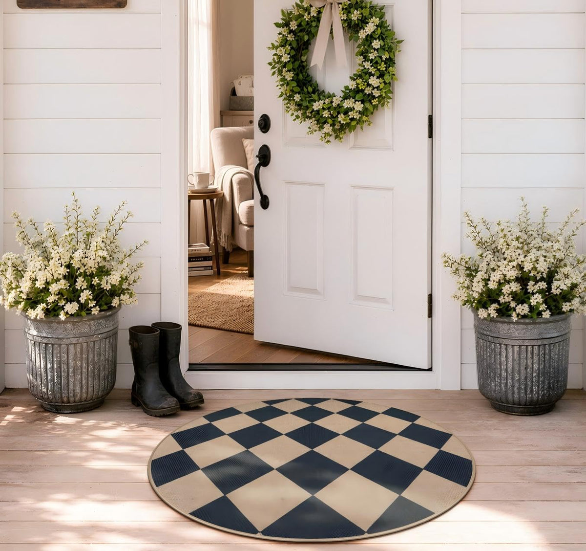 Lahome Checkered Easy Jute 3x5 Entryway Front Porch Rug, Black Diamond Indoor Outdoor Patio Layering Rug, Washable Farmhouse Neutral Non Slip Non Shedding Door Carpet for Backyard Blacony