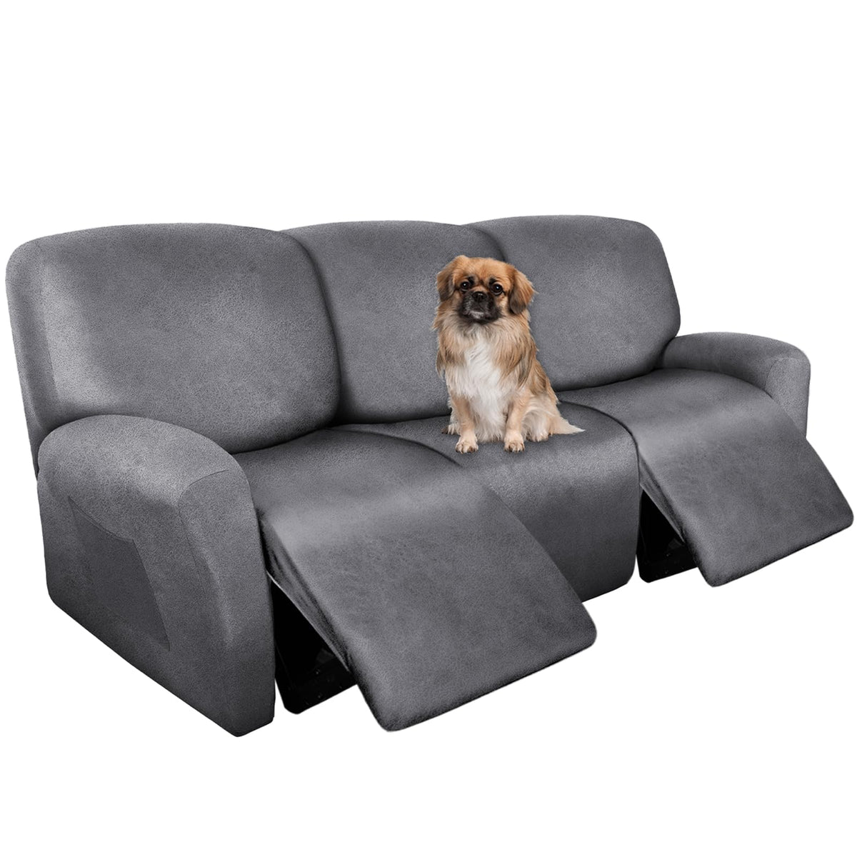 ANARACHON Leather Look Recliner Couch Cover 8-Piece Recliner Sofa Slipcovers 3 Seater for Reclining Couches Furniture Protector Spandex Fabric Washable (Recliner Sofa, Brown)