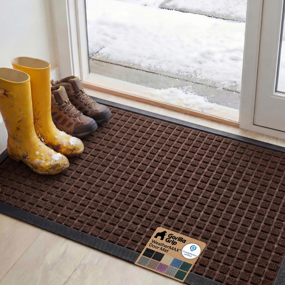 GORILLA GRIP WeatherMAX Door Mat, Indoor Outdoor Use, 29x17 Gray Diamond