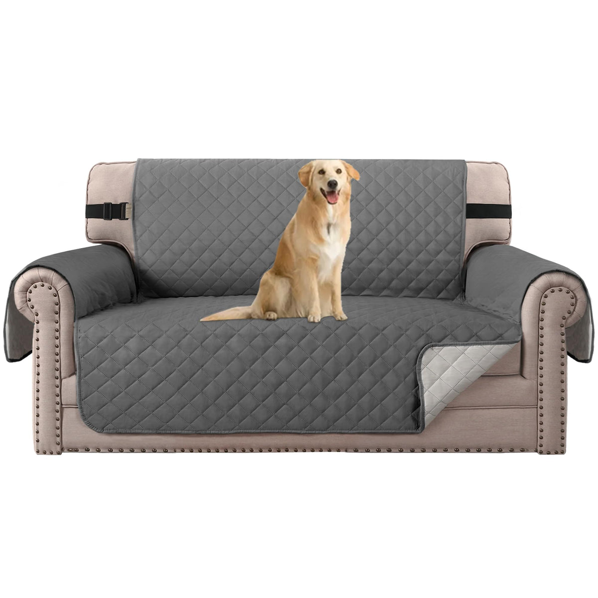H.VERSAILTEX Reversible Sofa Cover Couch Cover for 3 Cushion Couch Water Resistant Sofa Cover for Living Room Quilted Furniture Couch Cover Washable Couch Protector(Oversized Sofa, Ivory/Beige)