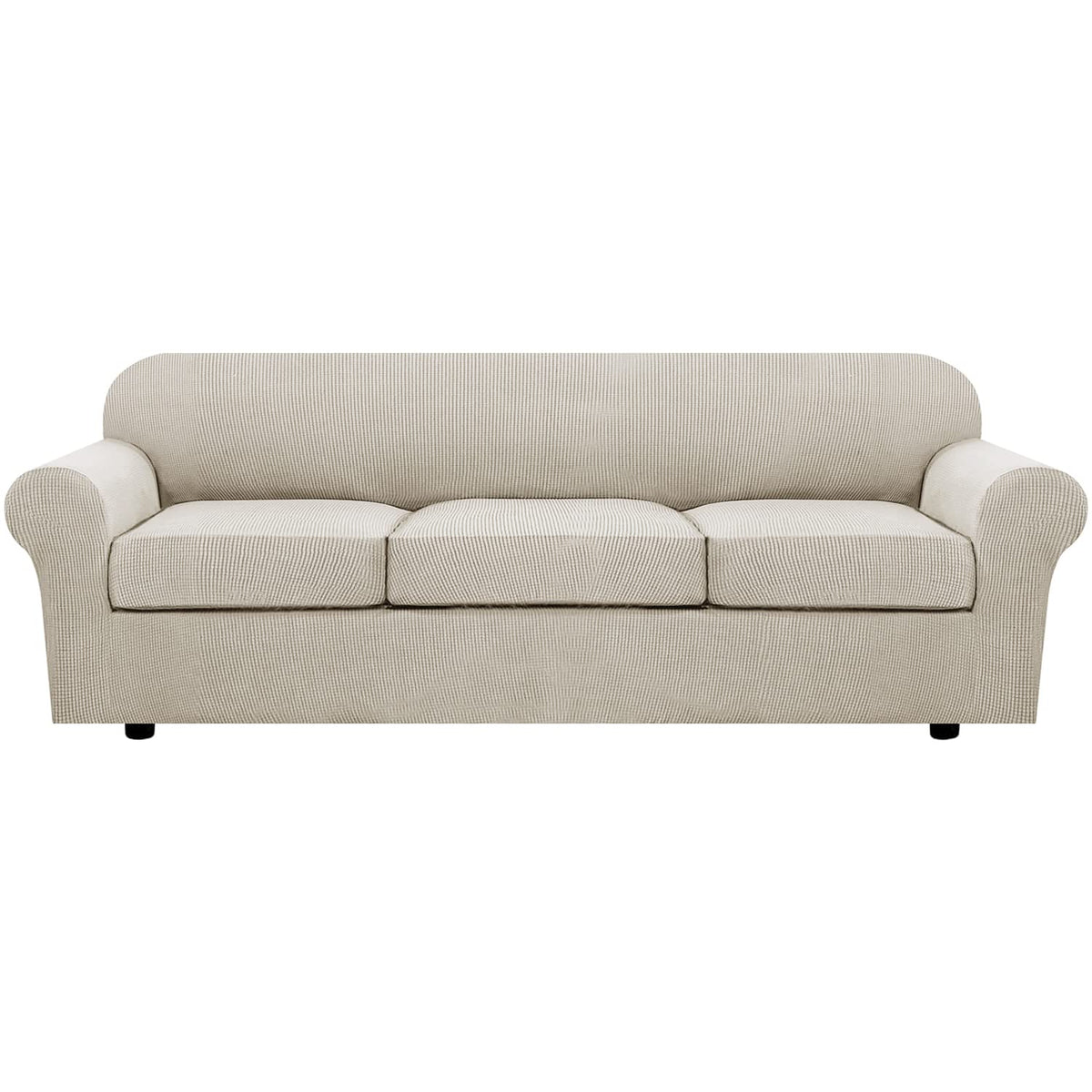 H.VERSAILTEX 4 Piece Stretch Sofa Covers for 3 Cushion Couch Covers for Living Room Furniture Slipcovers (Base Cover Plus 3 Seat Cushion Covers) Upgraded Thicker Jacquard Fabric (Sofa, Grey)