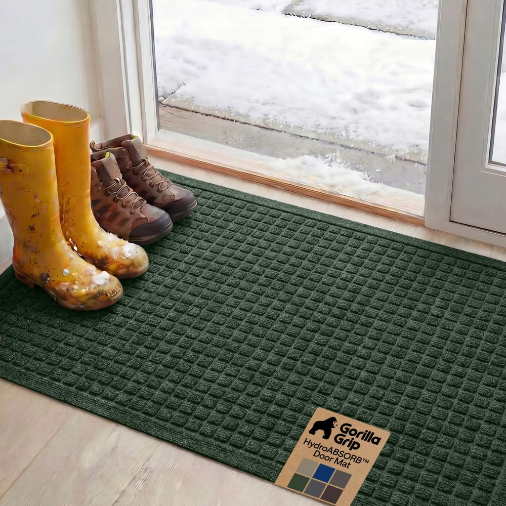 GORILLA GRIP® HydroABSORB Door Mat for Indoor Outdoor Use, 29x17 Coffee