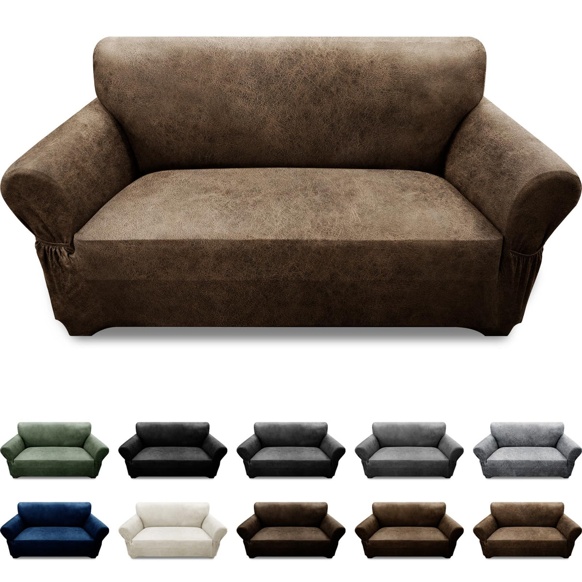 Couch Cover Leather Look 3 Seater Couch Sofa Cover 1-Piece Sofa Slipcover Stretch Furniture Protector with Elastic Bottom & Pockets(Sofa, Coffee)
