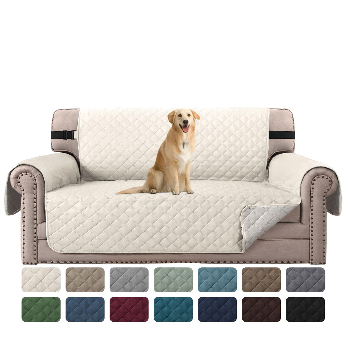 H.VERSAILTEX Reversible Sofa Cover Couch Cover for 3 Cushion Couch Water Resistant Sofa Cover for Living Room Quilted Furniture Couch Cover Washable Couch Protector(Oversized Sofa, Ivory/Beige)