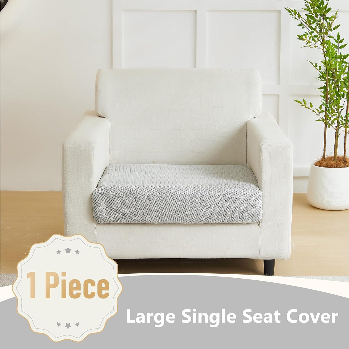 Yoovat Couch Cushion Covers for Sofa Couch Covers Wear-Resistant Universal Sofa Cover Washable Stretch for Sectional Slipcovers (Texture-Light Gray,Large Single Seat Cover)