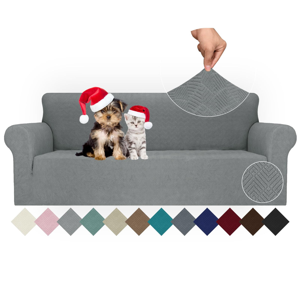 JIVINER High Stretch Couch Covers for 3 Cushion Couch 1-Piece Jacquard Sofa Slipcovers Fitted Washable Sofa Covers with Elastic Bottom Furniture Protector for Kids Pets (Sofa, Light Gray)