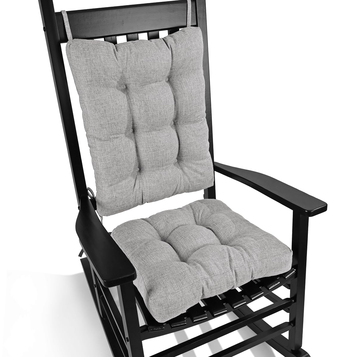 BUYUE Chair Cushion Set for Rocking Chair, Back Pillow & Seat Cushion with Ties, Original Woven Fabric Non-Slip Chair Pads for Elderly Sitting, Black