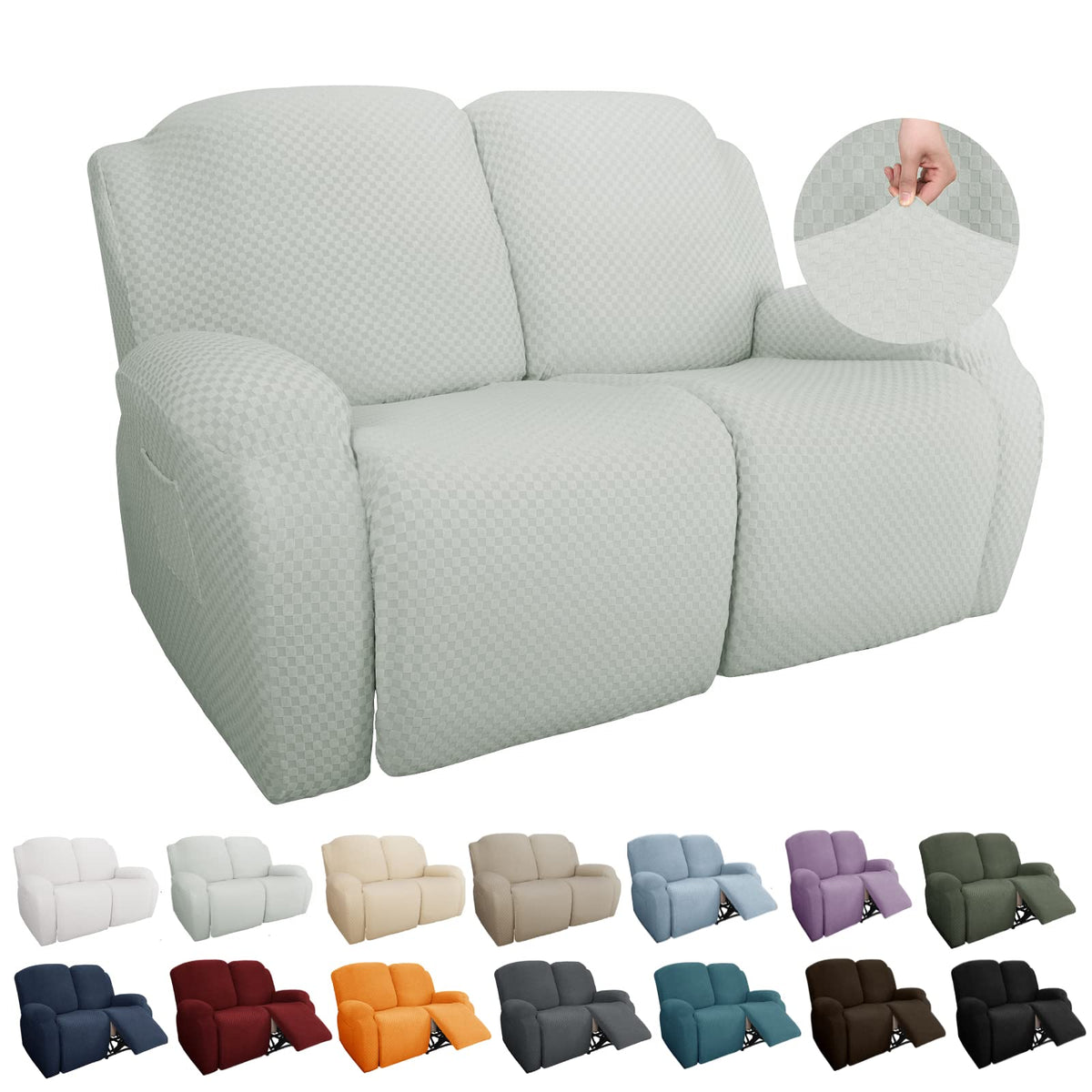 YEMYHOM 8 Pieces Stretch Recliner Sofa Cover Latest Jacquard Reclining Couch Cover with Side Pocket Anti-Slip Fitted 3 Cushion Furniture Slipcovers with Elastic Bottom (Sofa Recliner, Light Gray)
