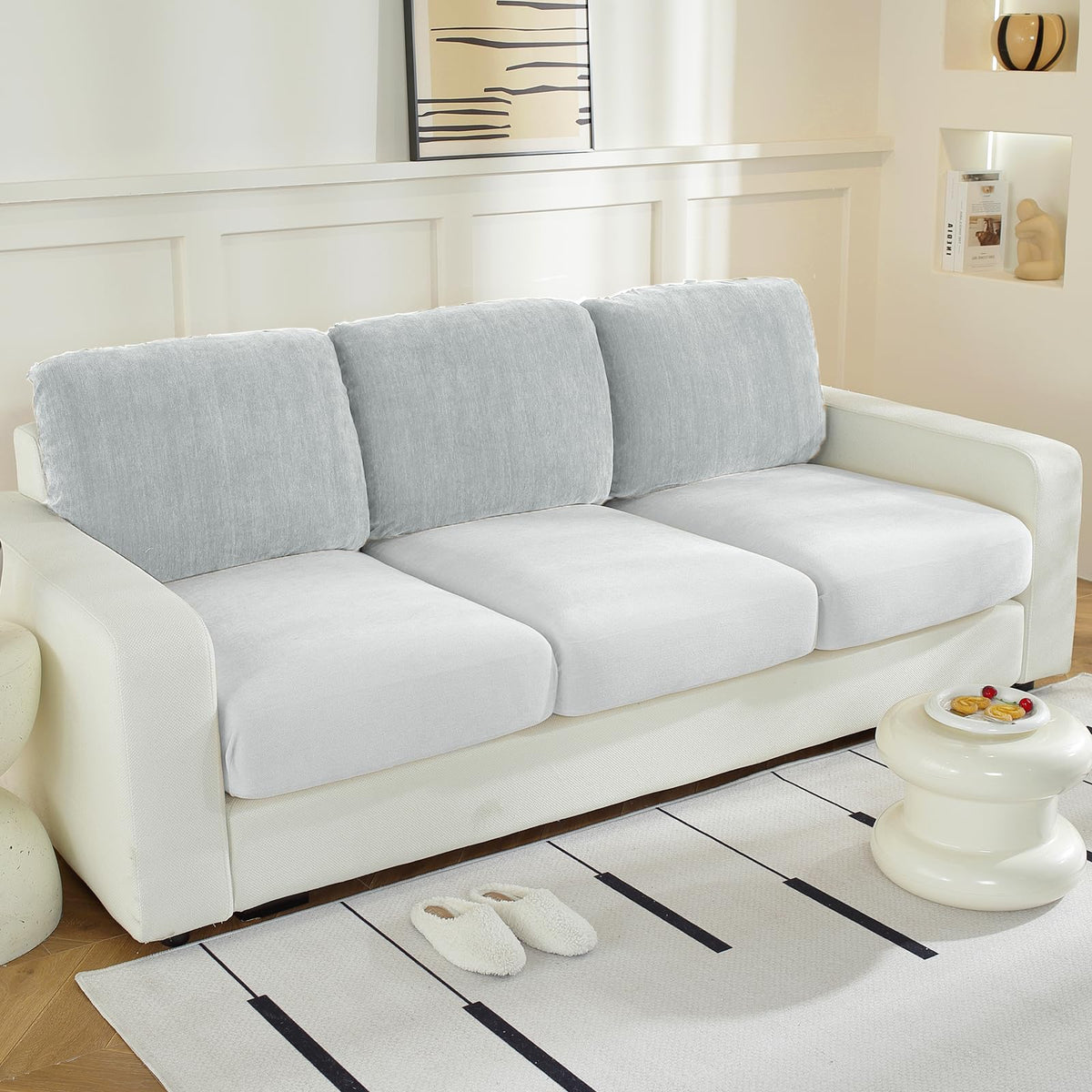 WEYOND Couch Cushion Covers L Shaped Sectional, 3PC Seat Covers, Light Grey