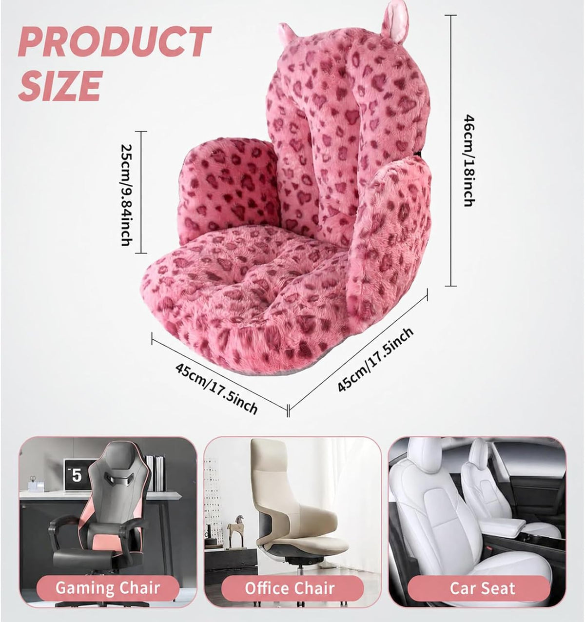 DOBUONO Comfy Office Chair Cushion: 17.5" L x 17.5" W x 18" H Cute Seat Cushion Kawaii Cushion for Gaming Chair with Backrest Non-Slip Floor Seating for Adults and Pets Pink Stuff for Room Decor