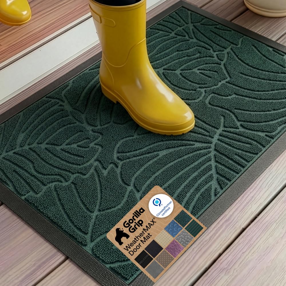 GORILLA GRIP WeatherMAX Door Mat, Indoor Outdoor Use, 29x17 Gray Diamond