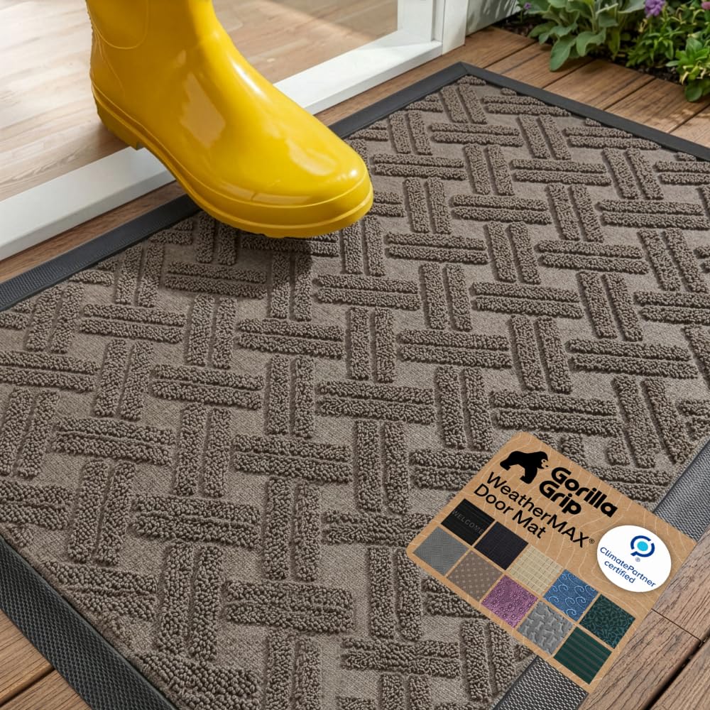 GORILLA GRIP WeatherMAX Door Mat, Indoor Outdoor Use, 29x17 Gray Diamond
