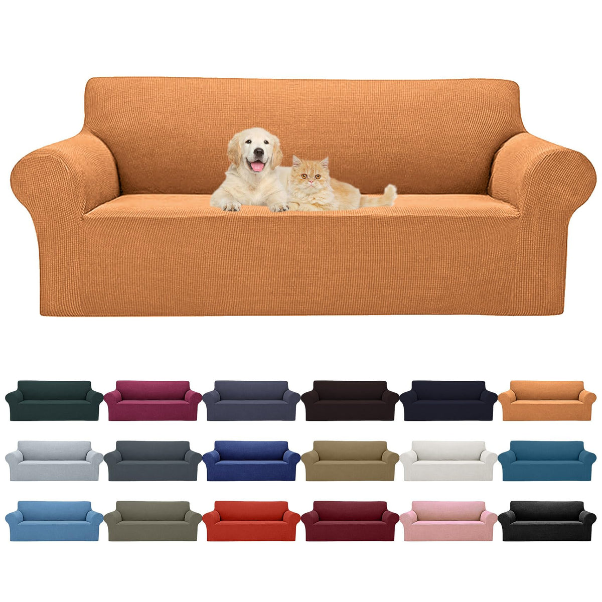 Cupuamon 2026 New Stretch Sofa Slipcovers Couch Cover for 3 Cushion Furniture Protector Sofa Covers with Elastic Bottom Jacquard Fabric Small Checks for Pets, Kids -Sofa, Black