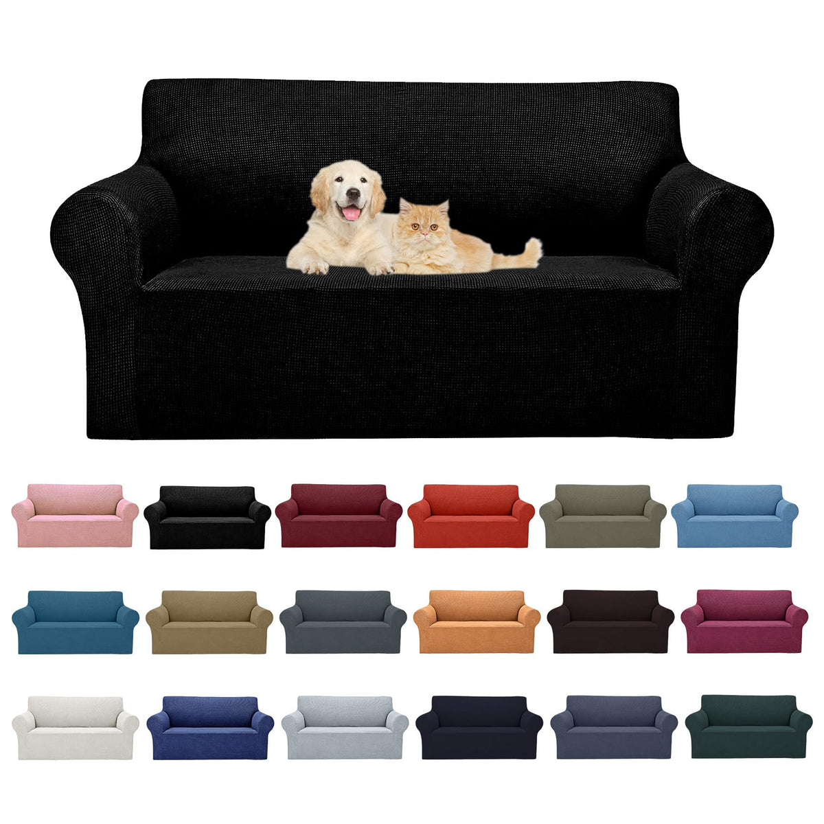 Cupuamon 2026 New Stretch Sofa Slipcovers Couch Cover for 3 Cushion Furniture Protector Sofa Covers with Elastic Bottom Jacquard Fabric Small Checks for Pets, Kids -Sofa, Black