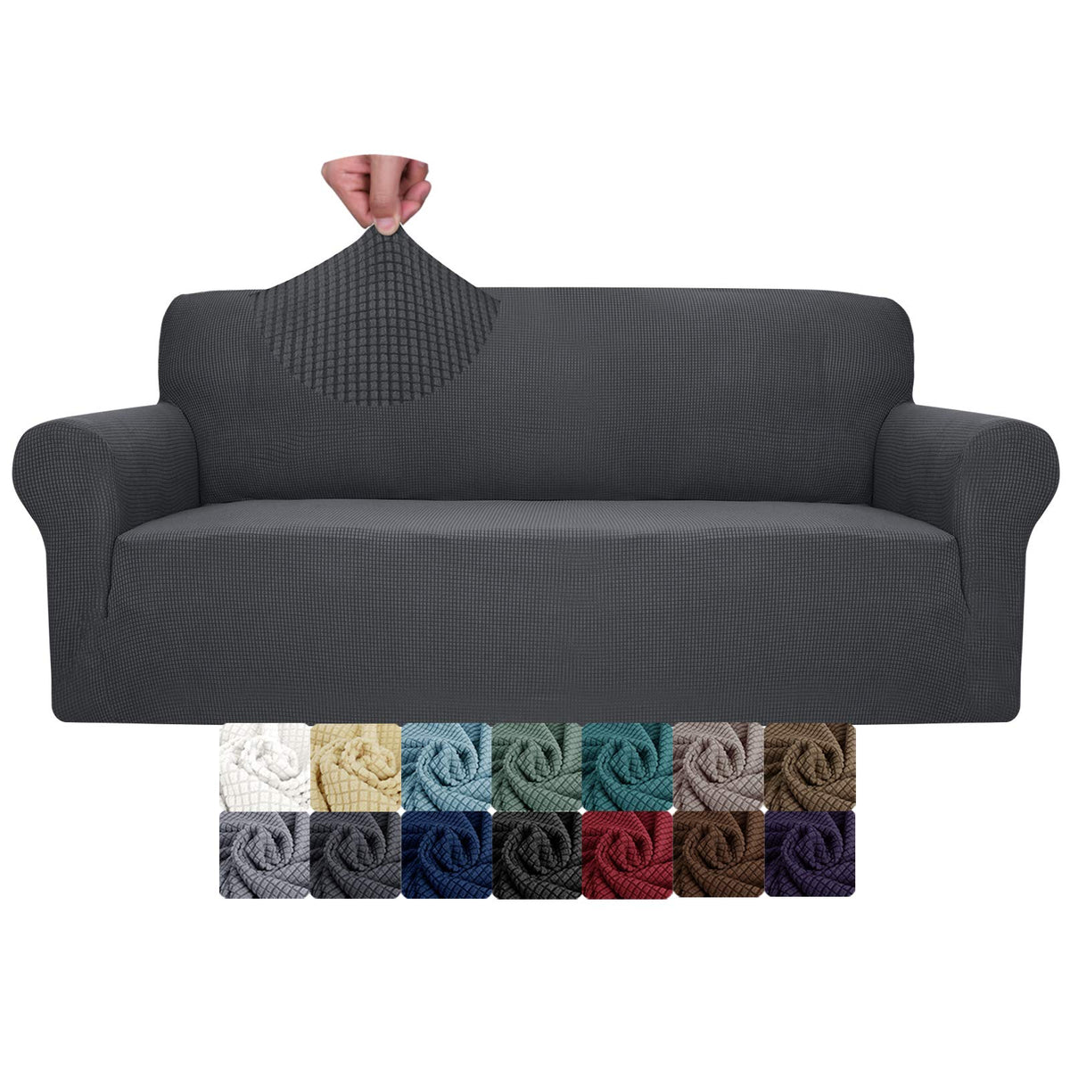 JIVINER High Stretch Couch Covers for 3 Cushion Couch 1-Piece Jacquard Sofa Slipcovers Anti Slip Sofa Cover with Elastic Bottom Furniture Protector for Kids Pets (Sofa, Light Gray and White)