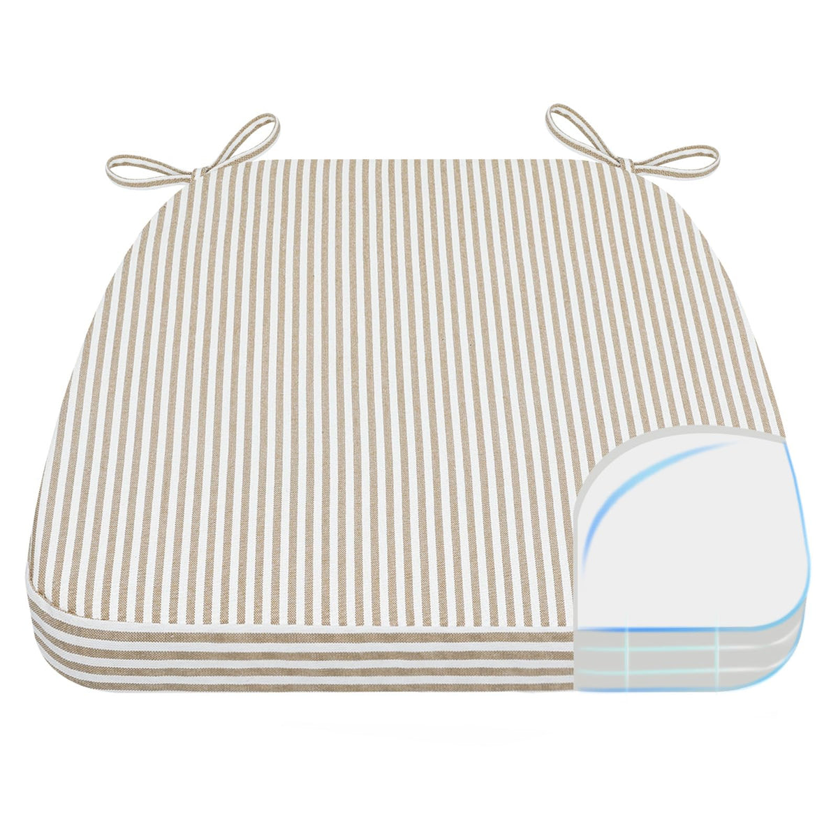 AAAAAcessories D-Shaped Chair Cushions, 2" Thick Dining Chair Pads with Ties and Removable, Machine-Washable Cover, 17" x 16", Set of 4, Oatmeal Beige