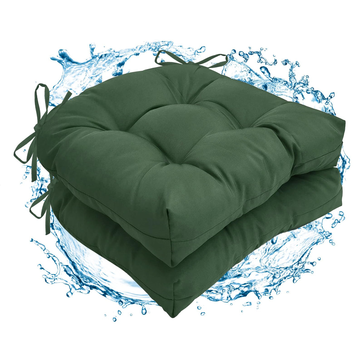 2 Pack Waterproof Outdoor Thick Tufted Chair Cushions,Peacock
