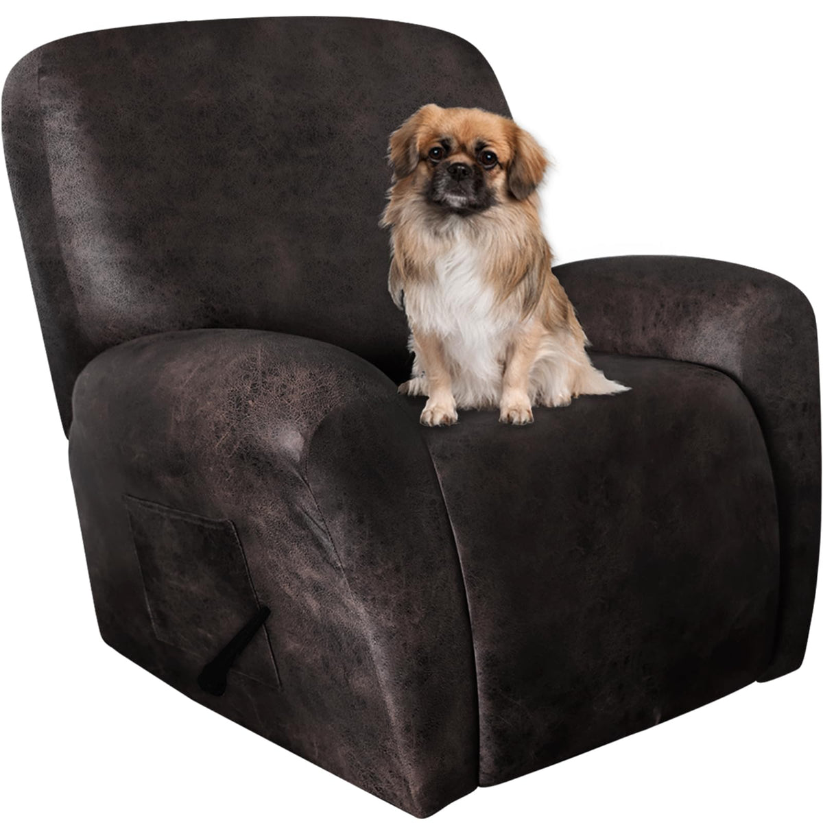 ANARACHON Leather Look Recliner Couch Cover 8-Piece Recliner Sofa Slipcovers 3 Seater for Reclining Couches Furniture Protector Spandex Fabric Washable (Recliner Sofa, Brown)
