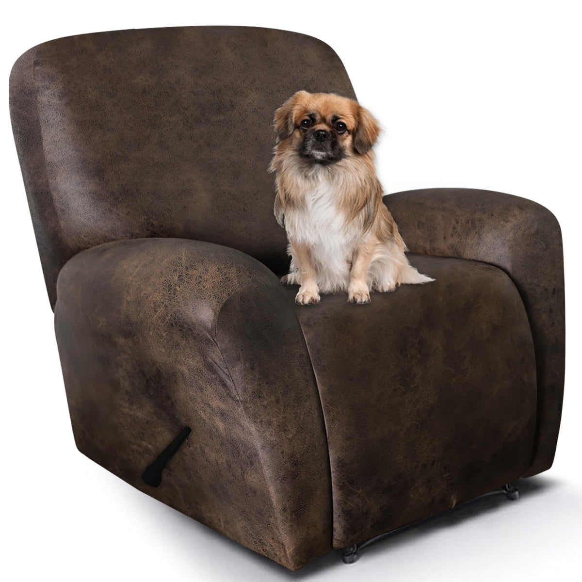 ANARACHON Leather Look Recliner Couch Cover 8-Piece Recliner Sofa Slipcovers 3 Seater for Reclining Couches Furniture Protector Spandex Fabric Washable (Recliner Sofa, Brown)
