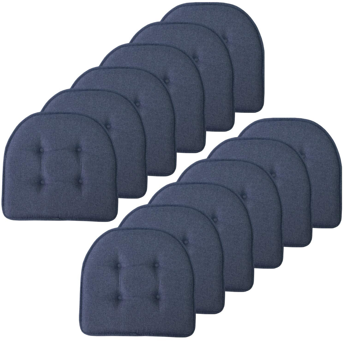 Sweet Home Collection Chair Cushion Memory Foam Pads Tufted Slip Non Skid Rubber Back U-Shaped 17" x 16" Seat Cover, 6 Pack, Checkered Taupe/White