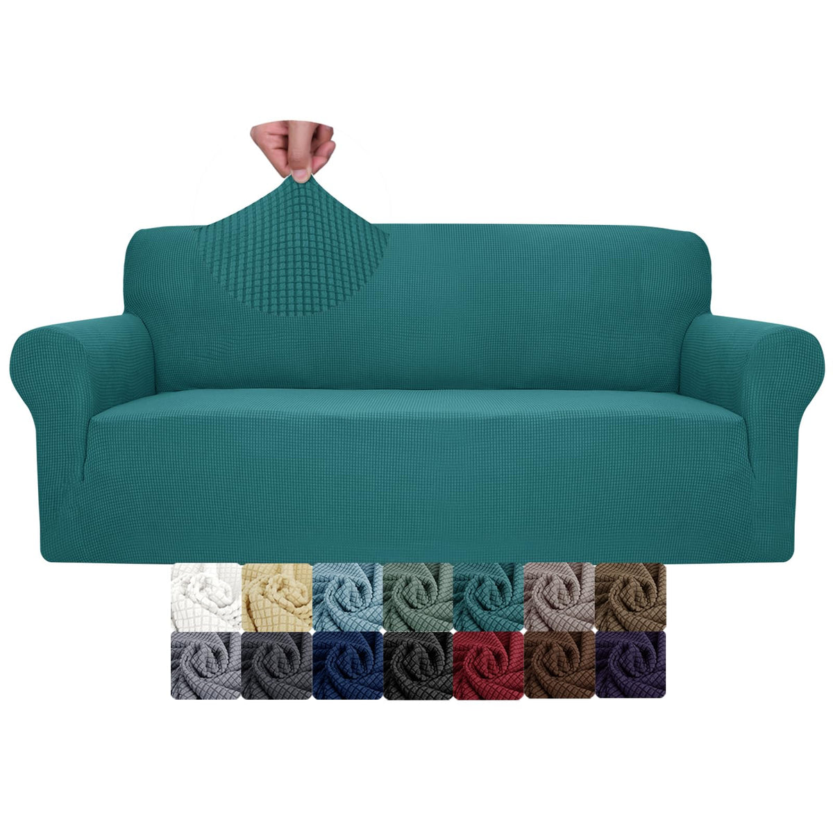 JIVINER High Stretch Couch Covers for 3 Cushion Couch 1-Piece Jacquard Sofa Slipcovers Fitted Washable Sofa Covers with Elastic Bottom Furniture Protector for Kids Pets (Sofa, Light Gray)