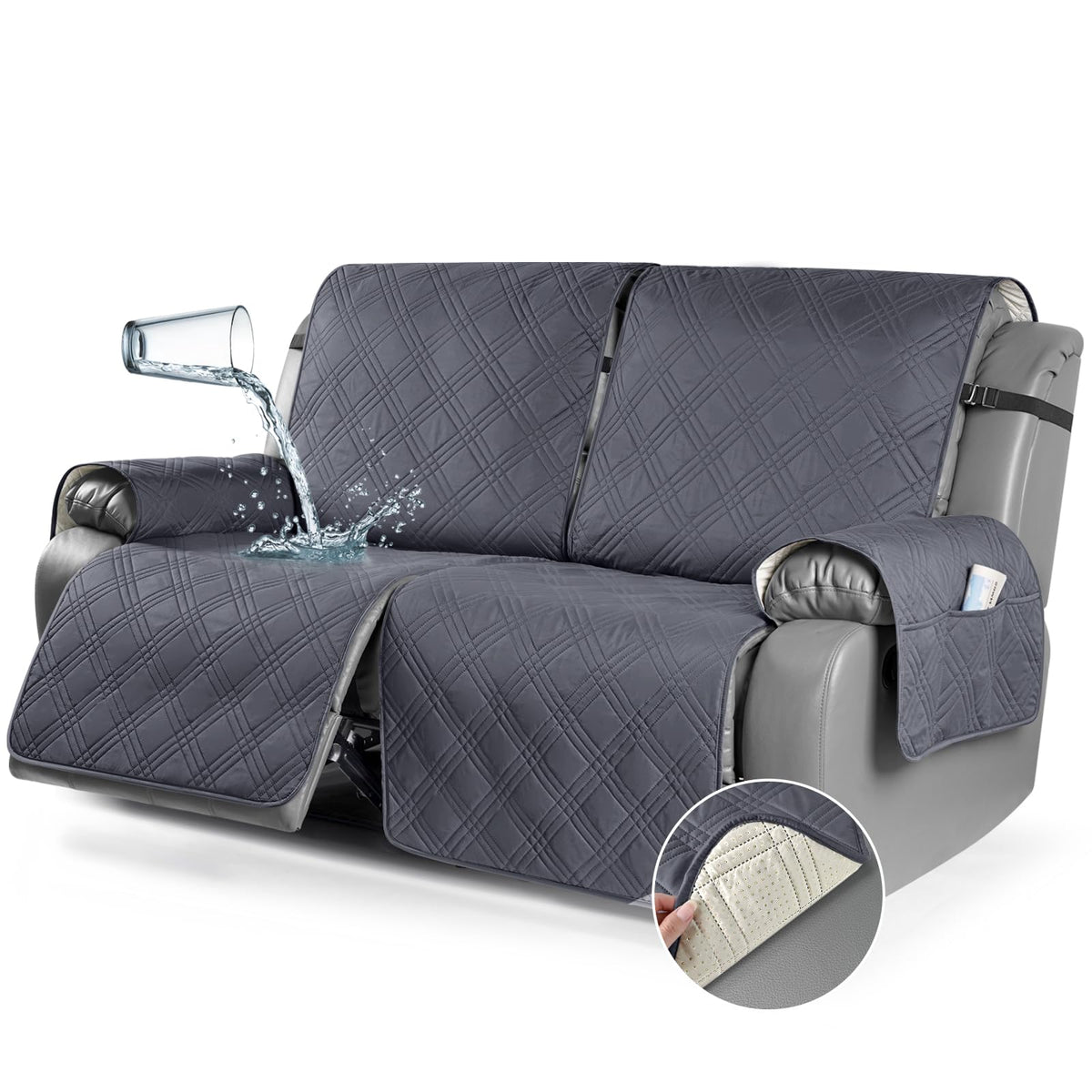 TAOCOCO 100% Waterproof Recliner Sofa Cover Non Slip Couch Cover for 3 Seat Reclining Sofa, Split Reclining Couch Covers 3-Piece with Straps, Washable Sofa Slipcover for Kids Pets(3 Seater, Chocolate)