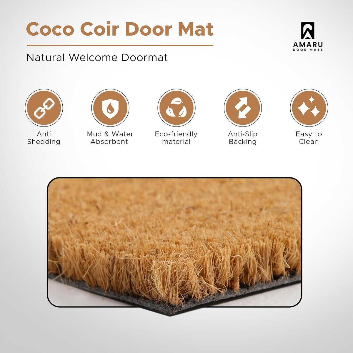 Coir Welcome Mat, Non-Slip, Welcome Daisy, 17 x 29 in